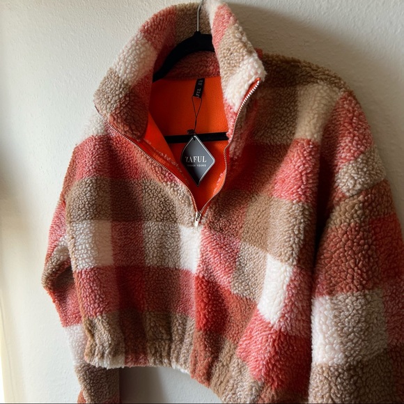 ZAFUL Plaid Half Zip Sherpa Pullover, size M - Picture 2 of 6